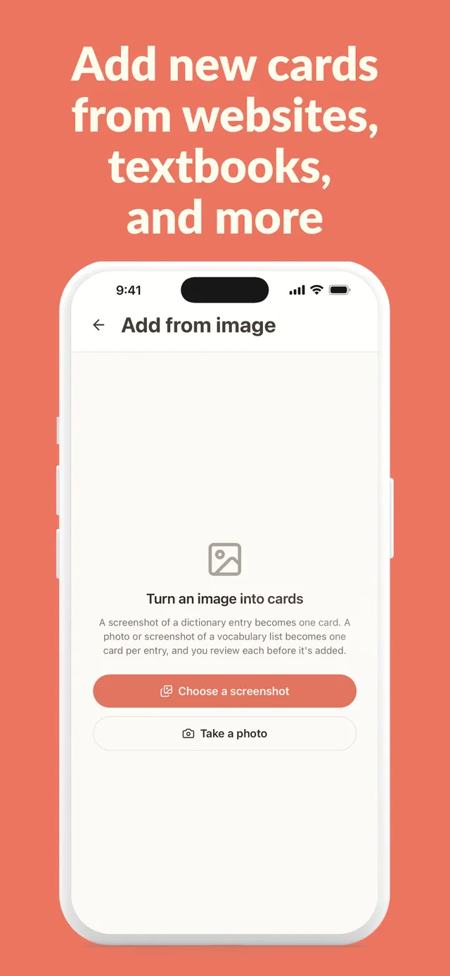 Add from image: turn a screenshot or photo into cards
