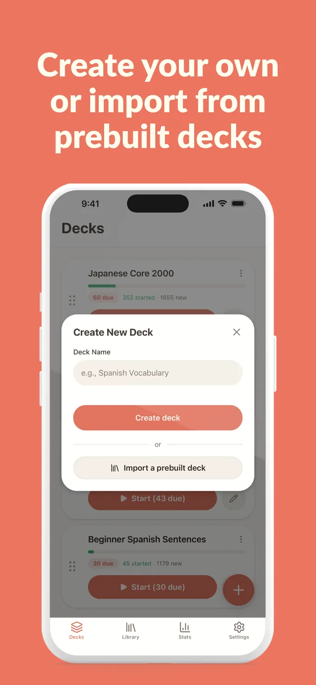 Creating a new deck, or importing a prebuilt one